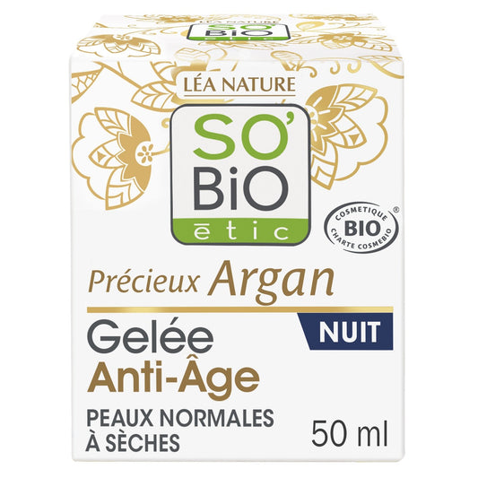 Crème Gelée Anti-Âge Nuit Précieux Argan Bio SO'BIO ETIC Le pot de 40 mL
