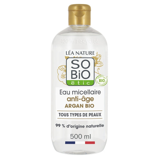 Eau Micellaire Anti-Âge à l'Argan et Acide Hyaluronique Bio SO'BIO ETIC le flacon de 500mL