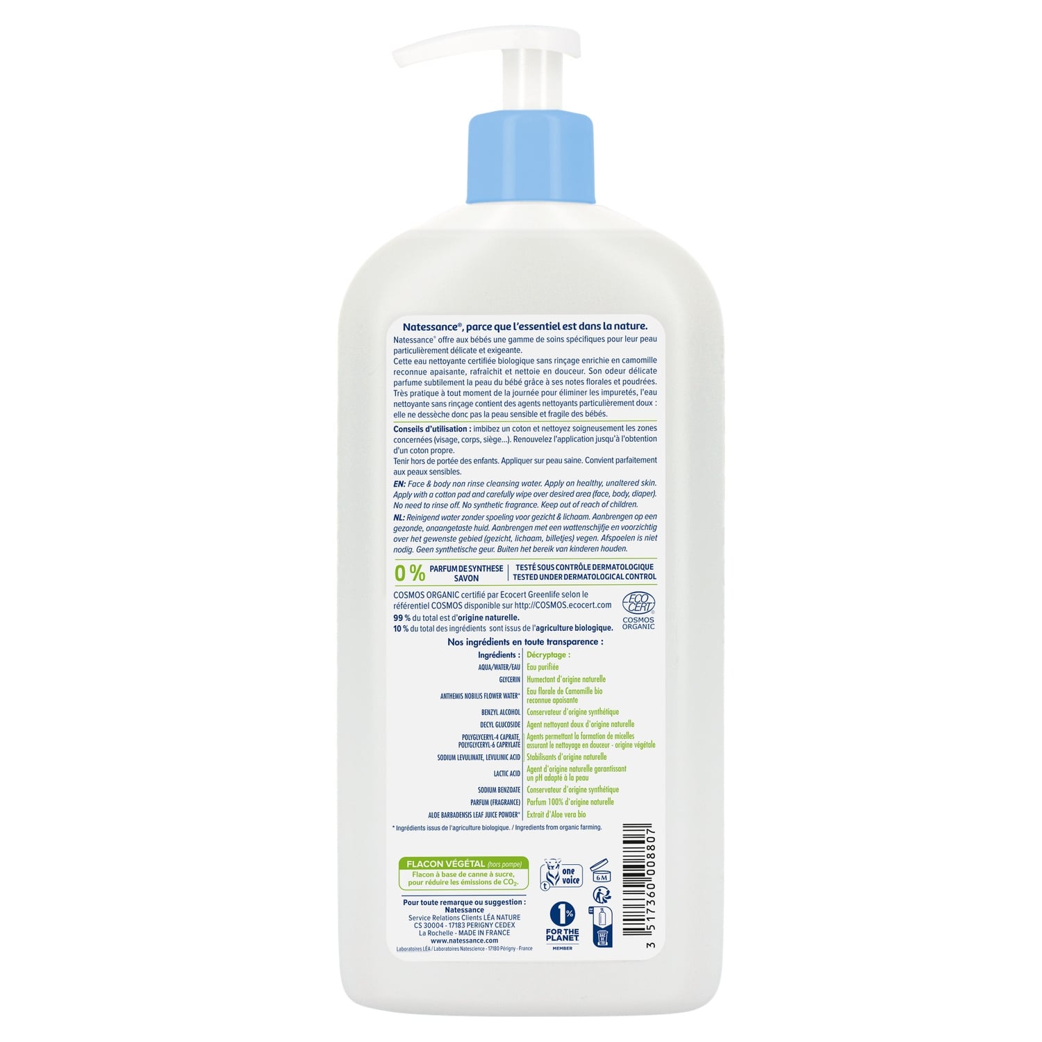 Eau nettoyante bébé Sans rinçage Bio NATESSANCE 