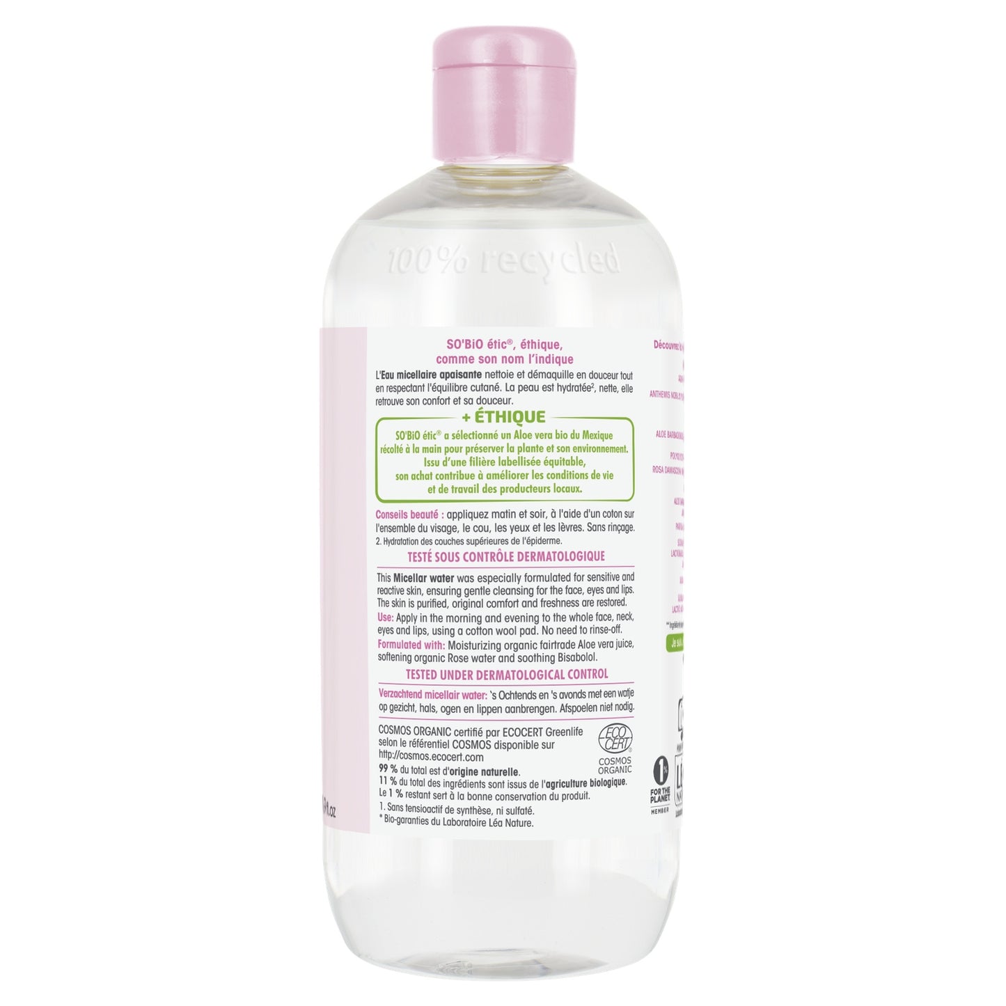 Beruhigendes Mizellenwasser mit Aloe Vera Saft und Bio-Rose SO'BIO ETIC