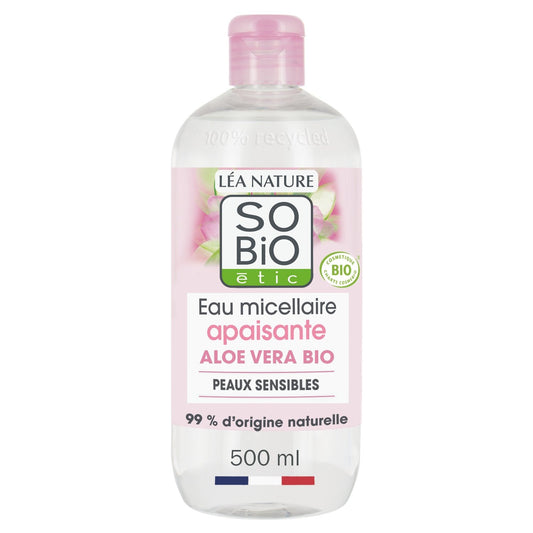 Eau Micellaire Apaisante au Jus d'Aloe Vera et à la Rose Bio SO'BIO ETIC le flacon de 500mL