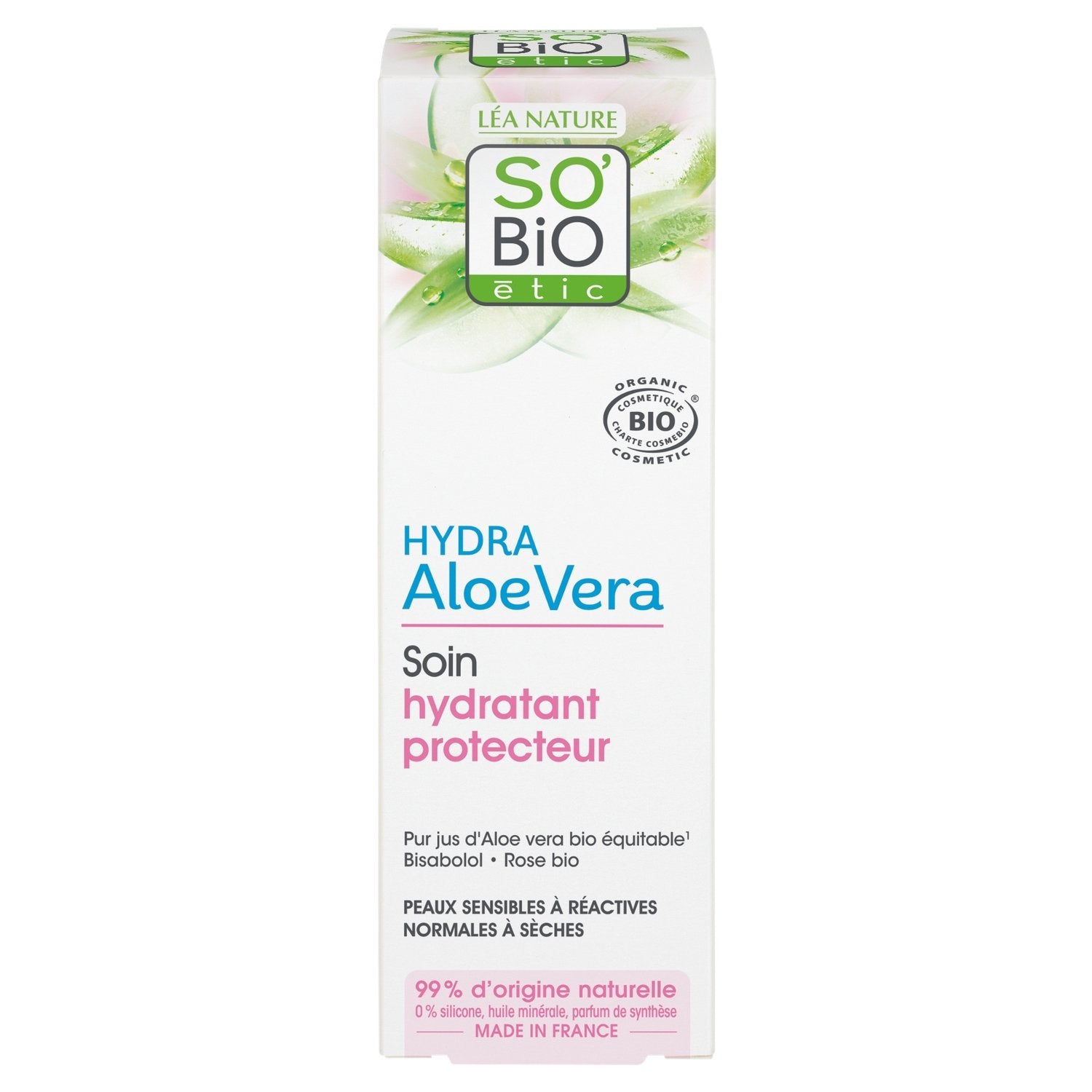 Crème Visage Hydratante Dermo-Défense 5 en 1 à l'Aloe Vera Bio SO BIO ETIC Le tube de 50 mL