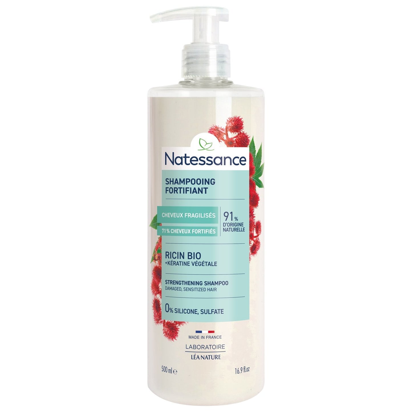 Shampoo for Dry and Damaged Hair, Fortifying and Repairing, Castor Oil and Vegetable Keratin, LEA NATURE