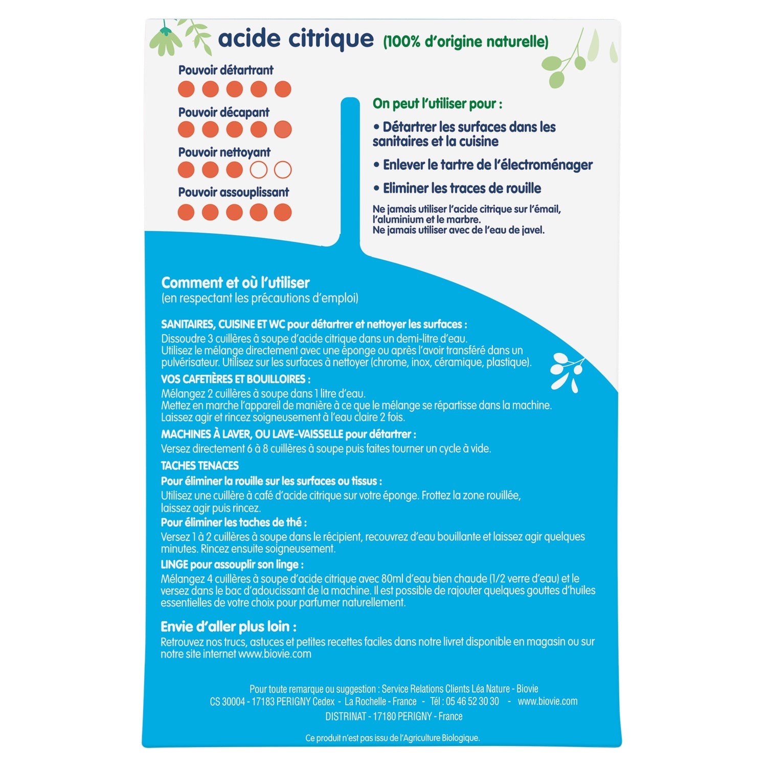 Détartrant Acide Citrique Multi-usage Ecocert Bio BIOVIE 