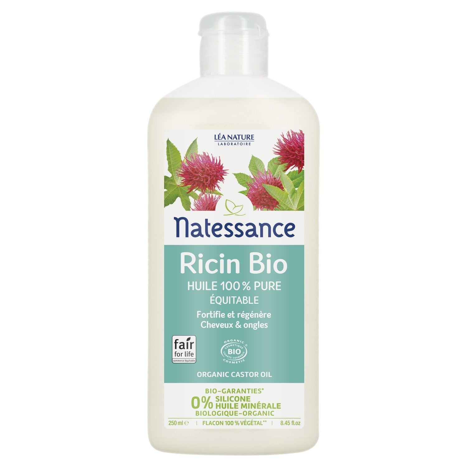 Huile Capillaire Cheveux Secs et Abîmés Fortifie Ongles et Cils Ricin Bio LEA NATURE la flacon de 250 ml