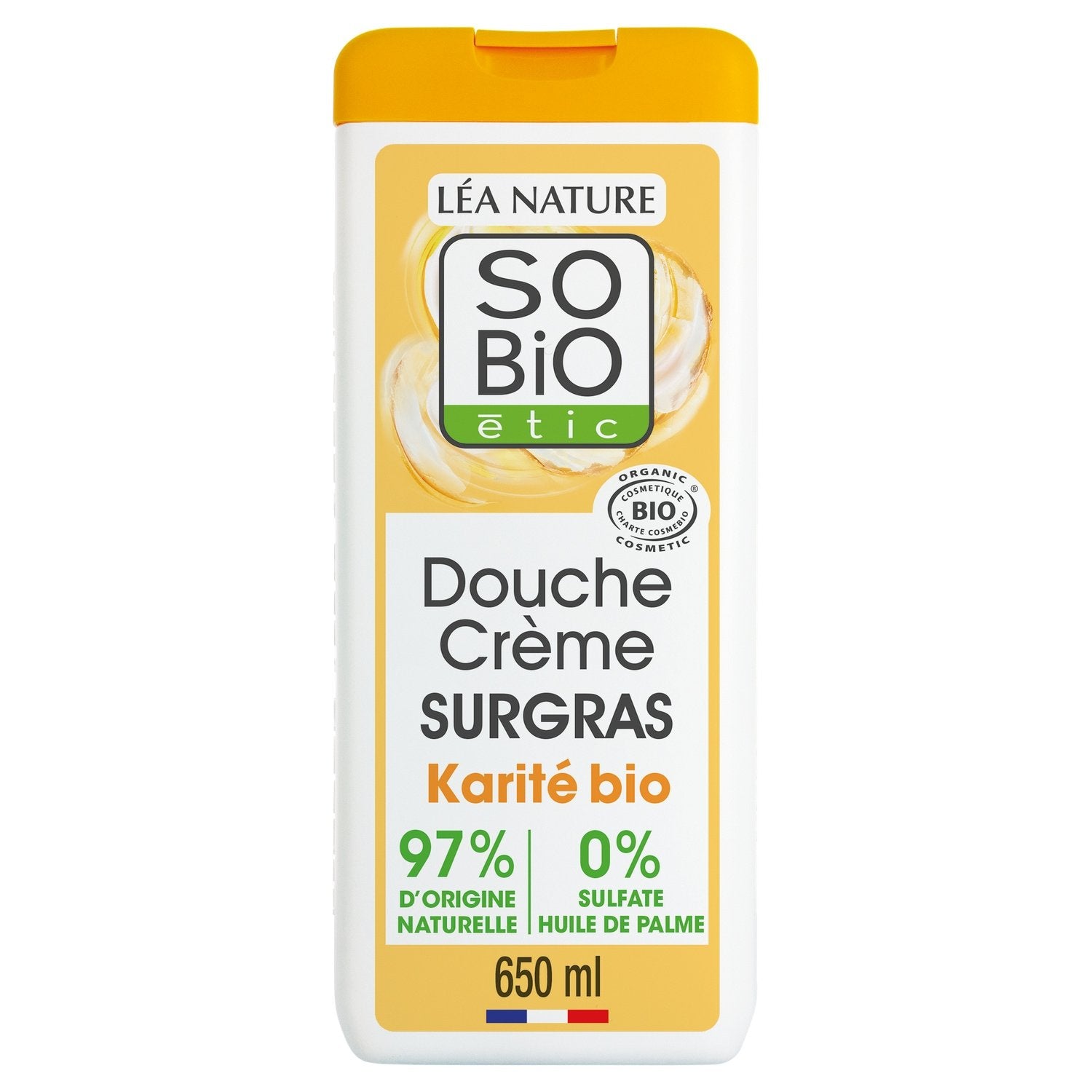 Crème Douche Surgras au Beurre de Karité Bio Sans Sulfate SO'BIO ETIC Le flacon de 650 mL