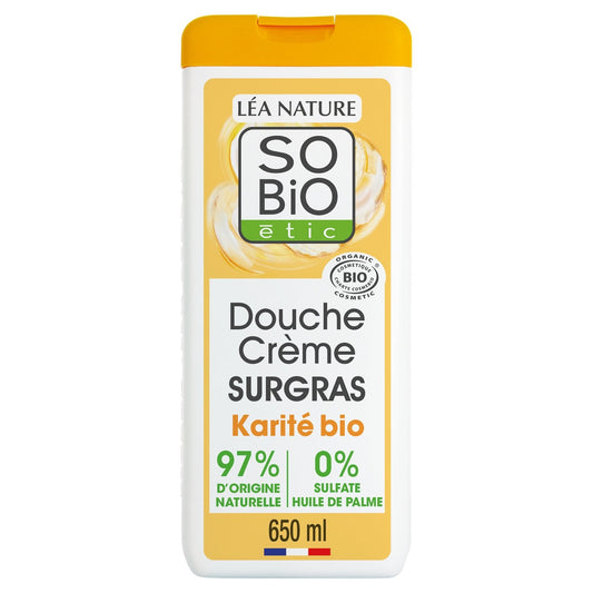 Crème Douche Surgras au Beurre de Karité Bio Sans Sulfate SO'BIO ETIC Le flacon de 650 mL