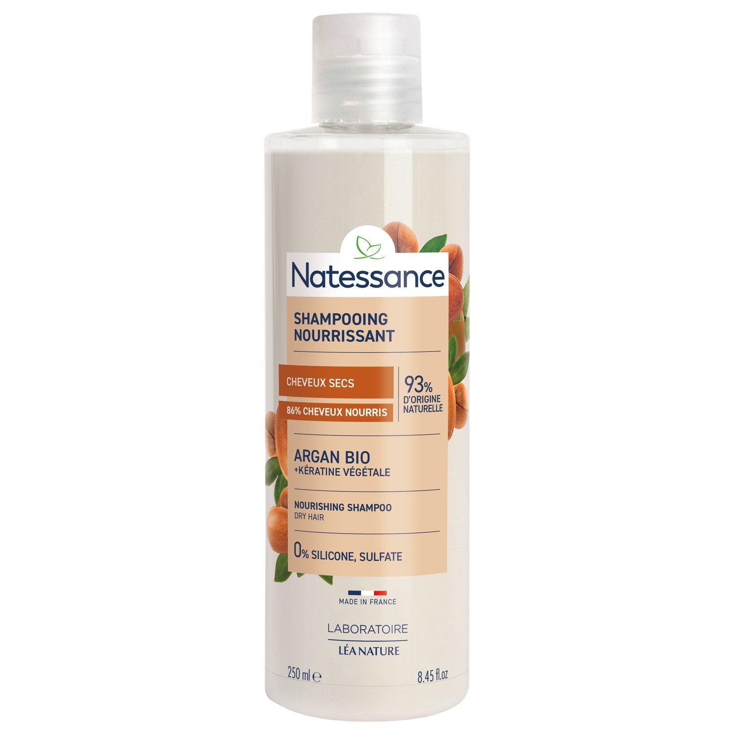 Shampoing Cheveux Normaux Nutrition Intense Argan et Kératine Végétale LEA NATURE le flacon de 250mL