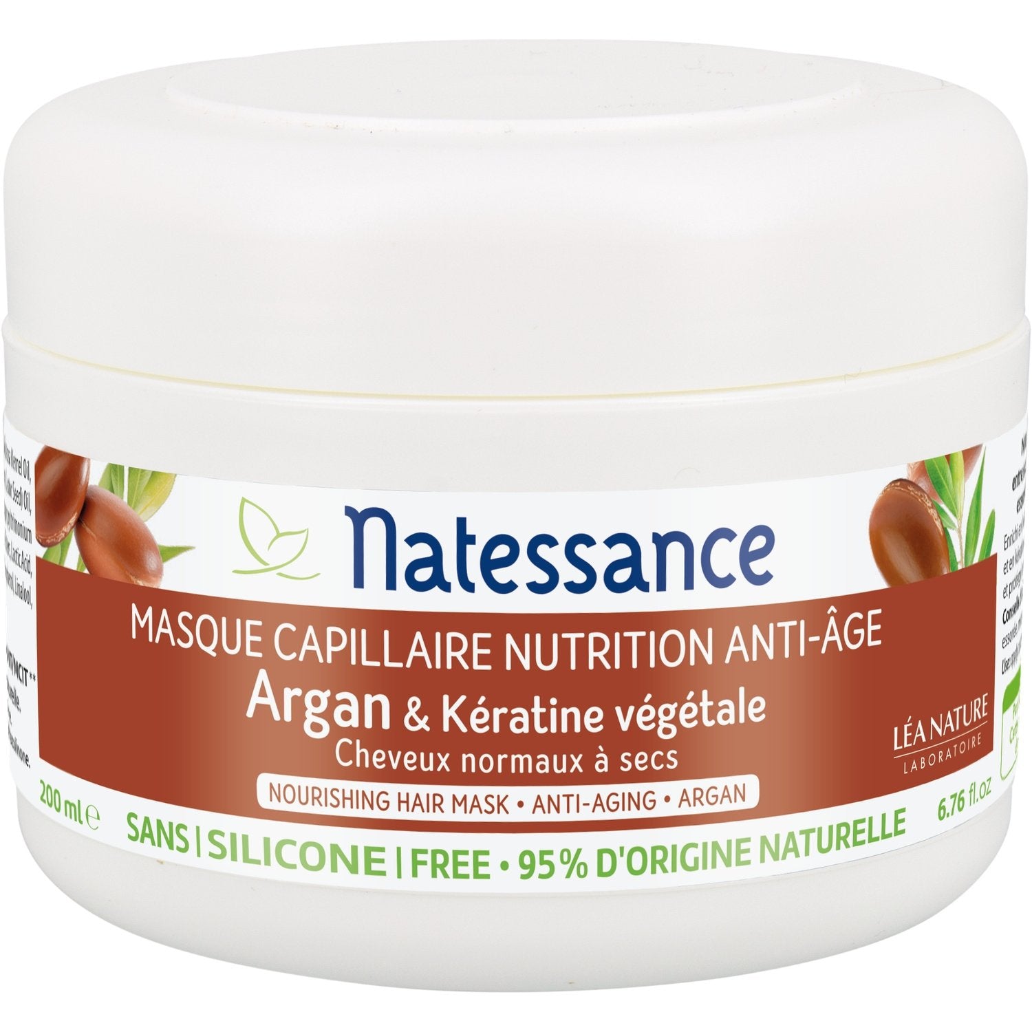 Masque Cheveux Secs et Abimés à l'Huile d'Argan et Kératine Végétale LEA NATURE le pot de 200mL