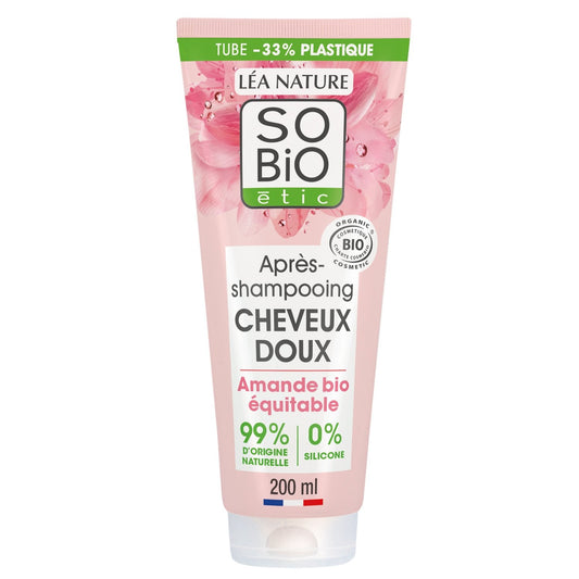 Après-Shampoing Hydratant Démêlant Tous Types de Cheveux Lait d'Amande Bio et Protéines de Riz Sans Silicone SO'BIO ETIC Le tube de 200 mL