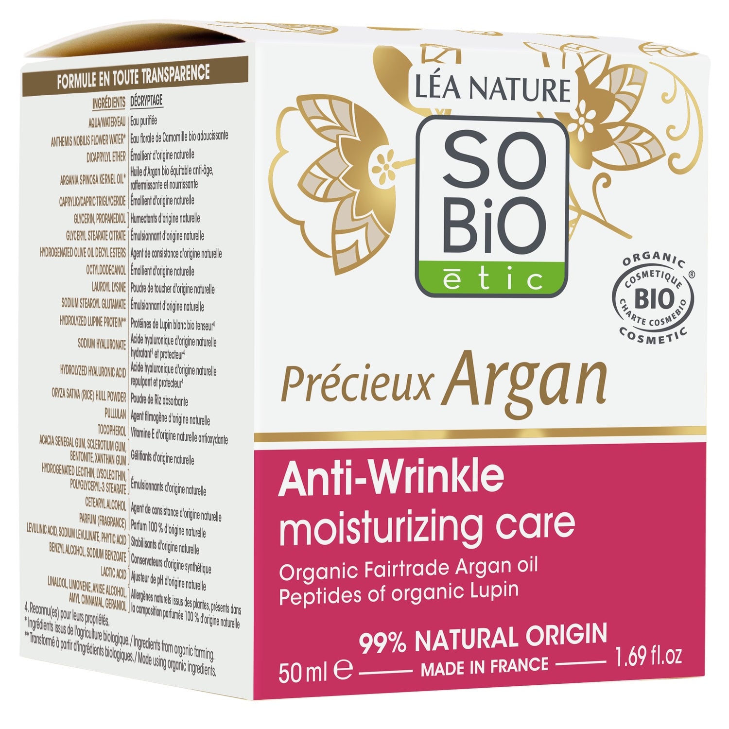 Crème Hydratante Anti-rides Jour Visage Peau Sèche Argan Bio SO'BIO ETIC 
