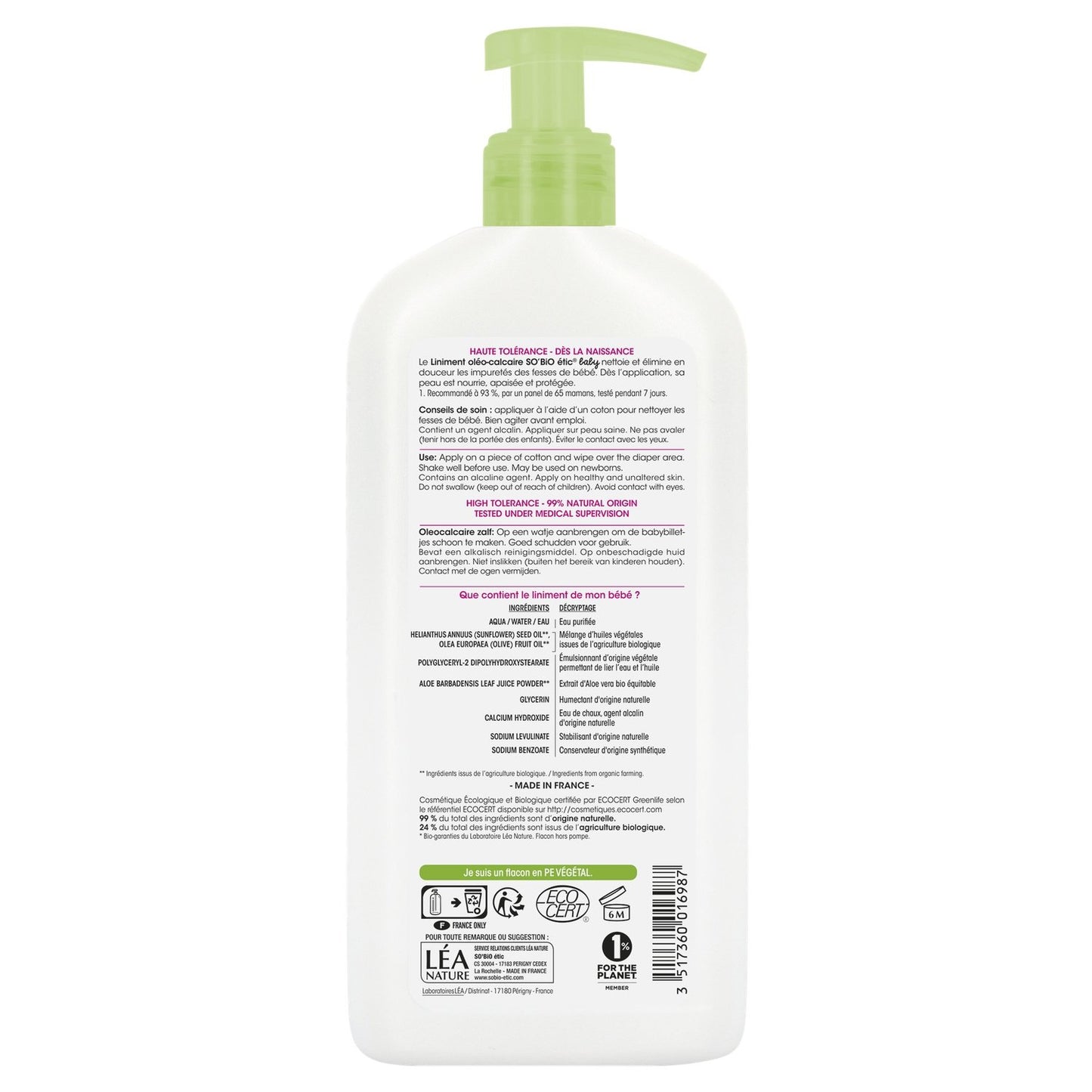 Liniment Oléo-Calcaire Peaux Sensibles Bio SO'BIO ETIC