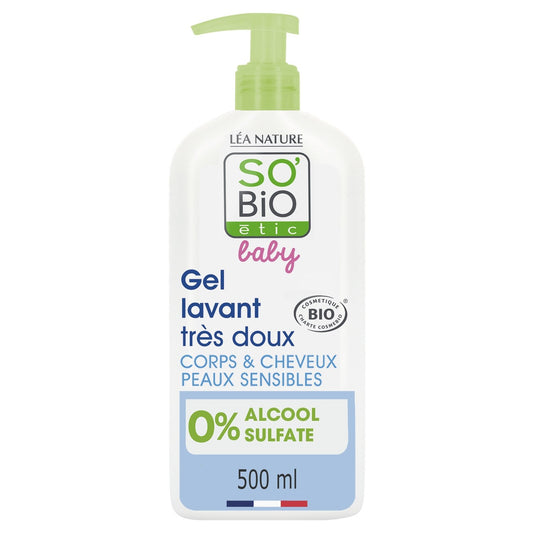 Gel Douche Bébé Corps et Cheveux Aloe Vera et Camomille Très Doux Bio SO'BIO ETIC Le flacon de 500 mL