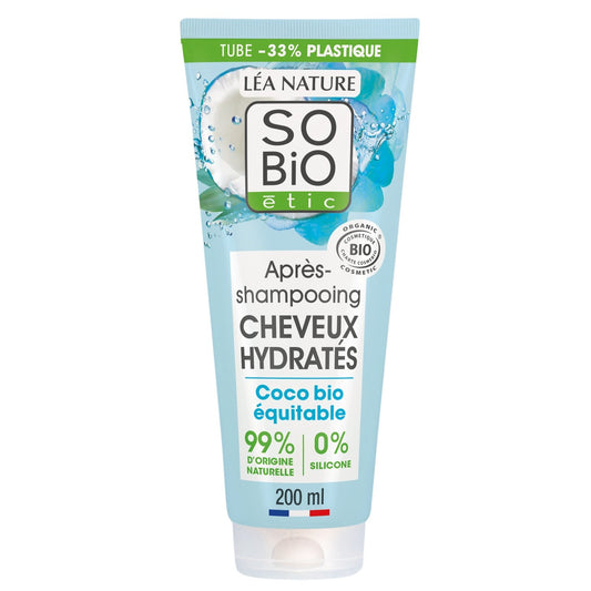 Après-Shampoing Hydratant Tous Types de Cheveux Huile de Coco Bio Sans Silicone SO'BIO ETIC Le tube de 200 mL
