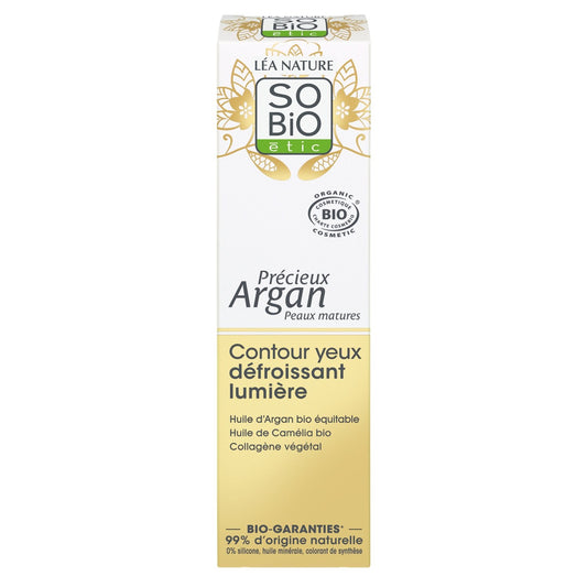 Soin Contour des Yeux Défroissant Lumière Peaux Matures Précieux Argan Bio SO'BIO ETIC Le tube de 15 mL