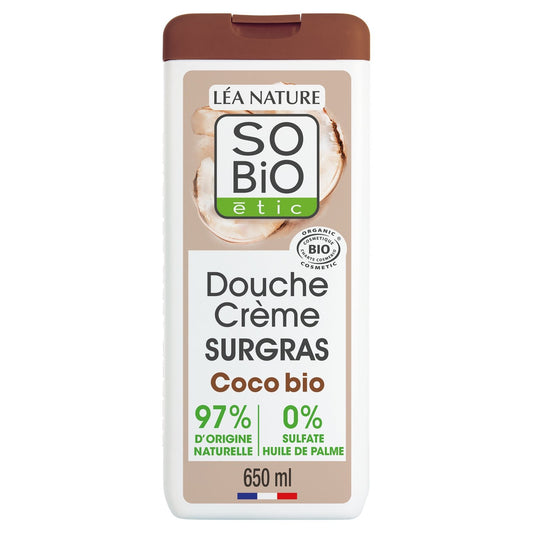 Crème Douche Surgras Huile de Coco Bio Sans Sulfate SO'BIO ETIC Le flacon de 650 mL