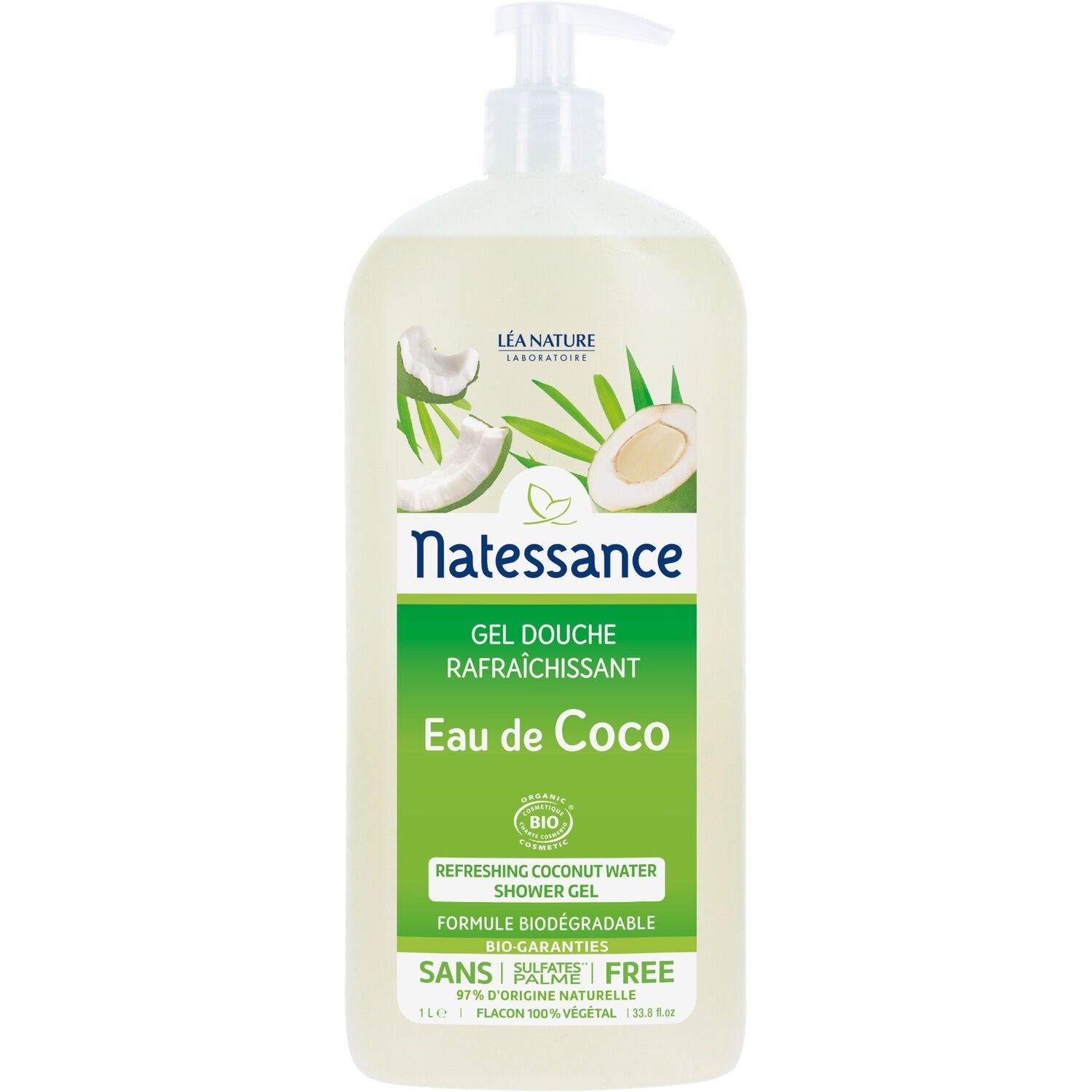 Gel Douche Corps Adoucissant Parfum Exotique Rafraichissant à l'Eau de Coco LEA NATURE le gel douche d'1L