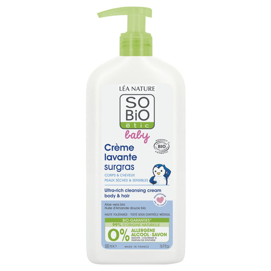 Crème Lavante Bébé Surgras Corps et Cheveux Haute Tolérance Bio SO'BIO ETIC
