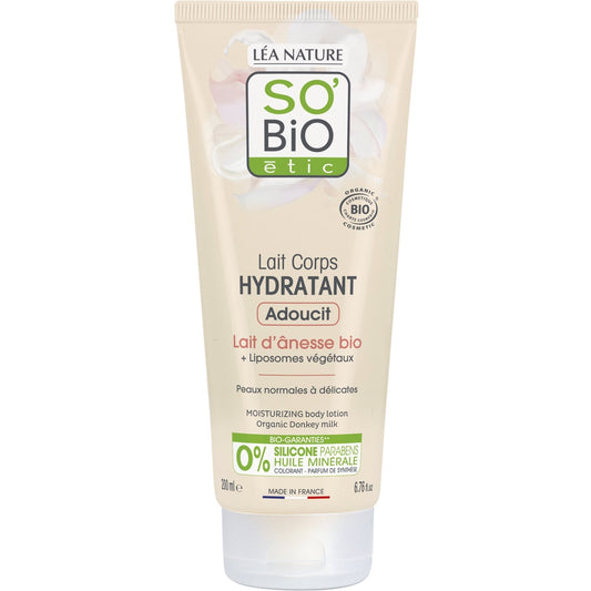 Lait Corps Peau Sensible Adoucissant Hydratant Lait d'Ânesse Bio SO'BIO ETIC Le tube de 200 mL