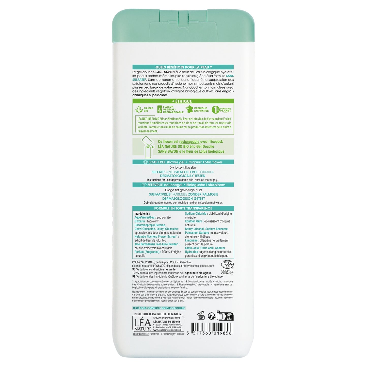 Gel douche Apaisant Fleur de Lotus Bio Sans Savon SO'BIO ETIC 