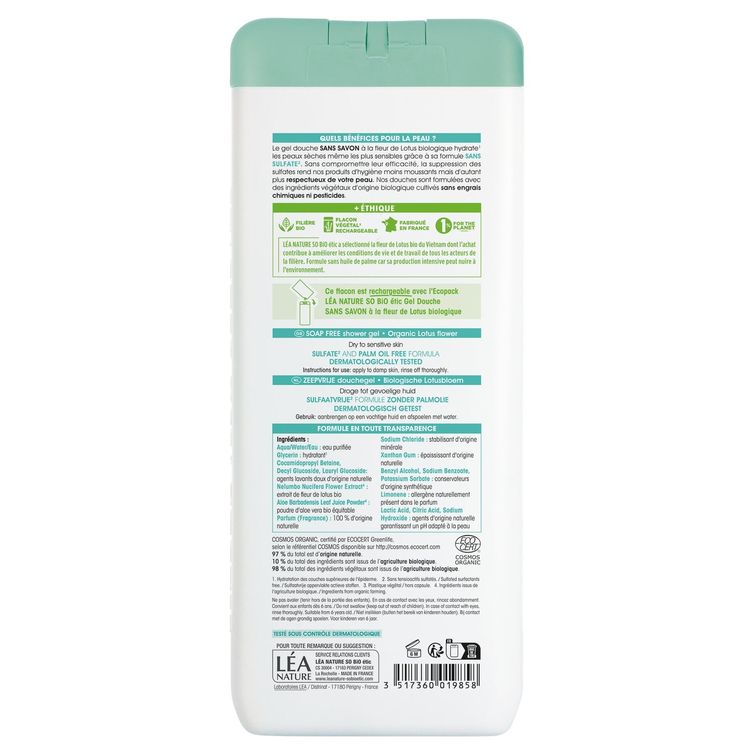 Gel douche Apaisant Fleur de Lotus Bio Sans Savon SO'BIO ETIC 