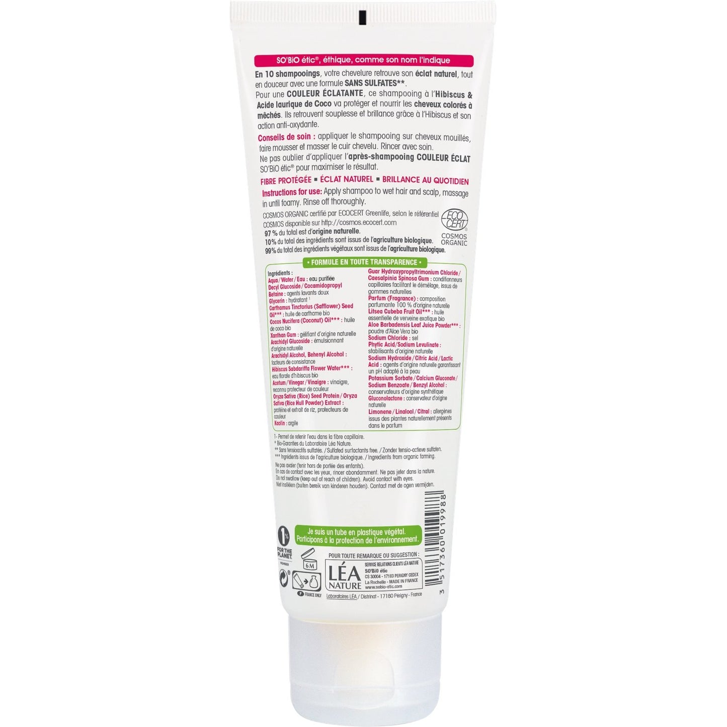 Shampoing Couleur Cheveux Colorés Ou Méchés Hibiscus Bio et Silicone SO BIO ETIC