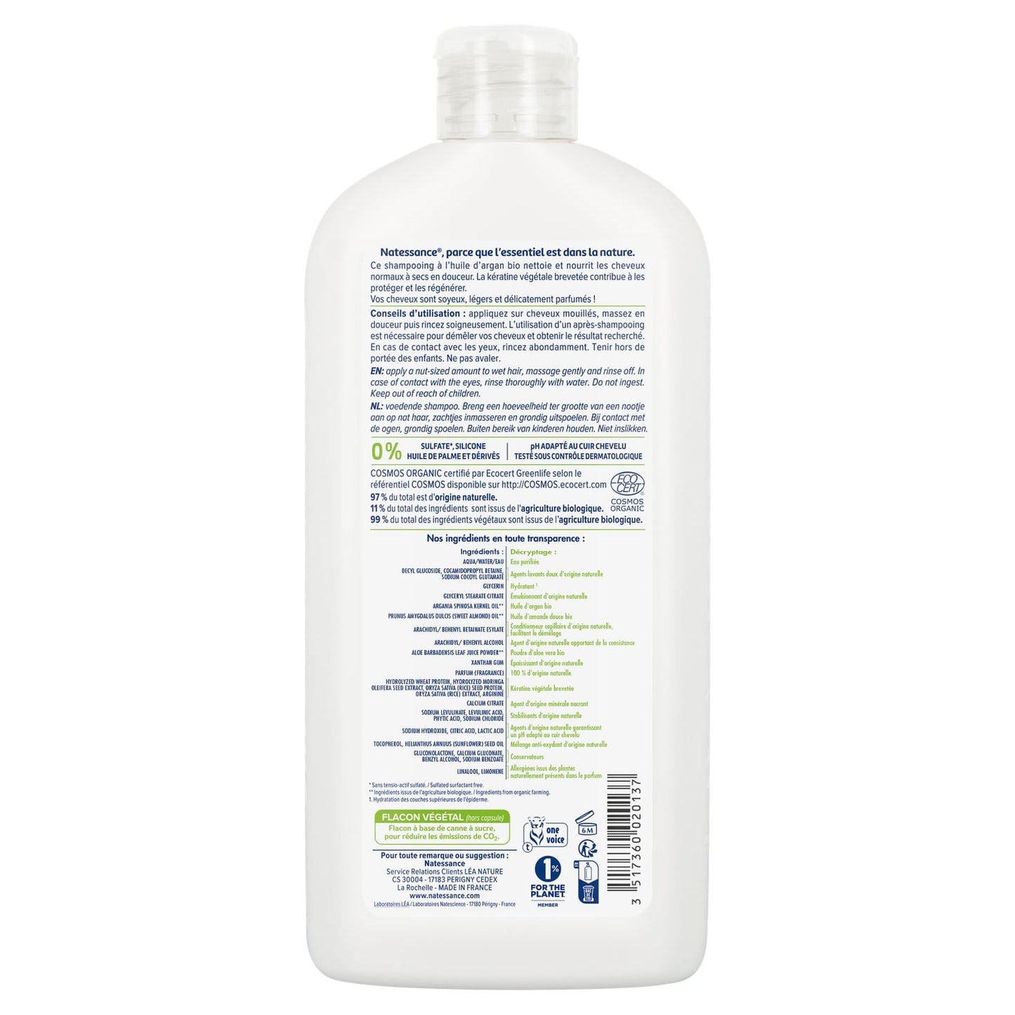 Shampoing Cheveux Normaux à Secs Nourrissant à l'Argan Bio LEA NATURE 
