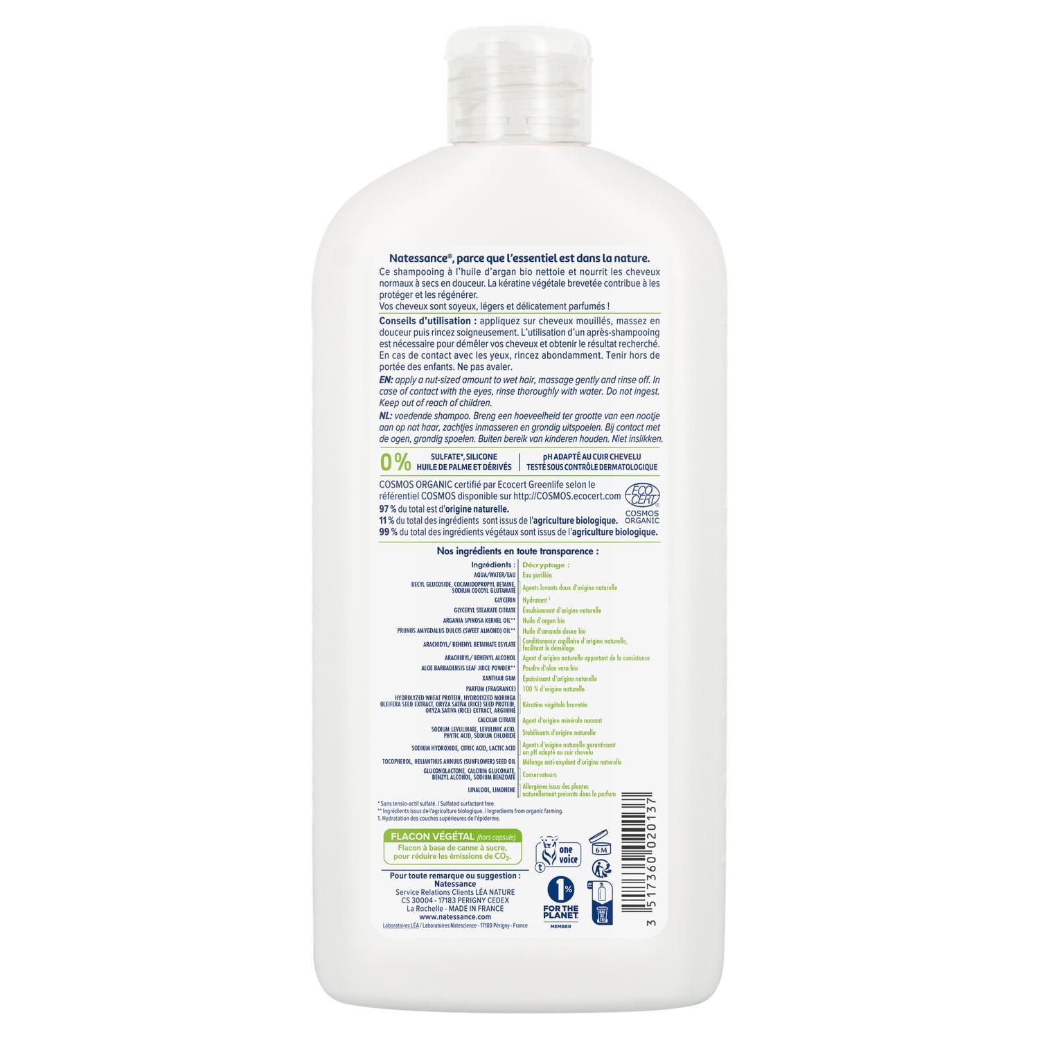 Shampoing Cheveux Normaux à Secs Nourrissant à l'Argan Bio LEA NATURE 