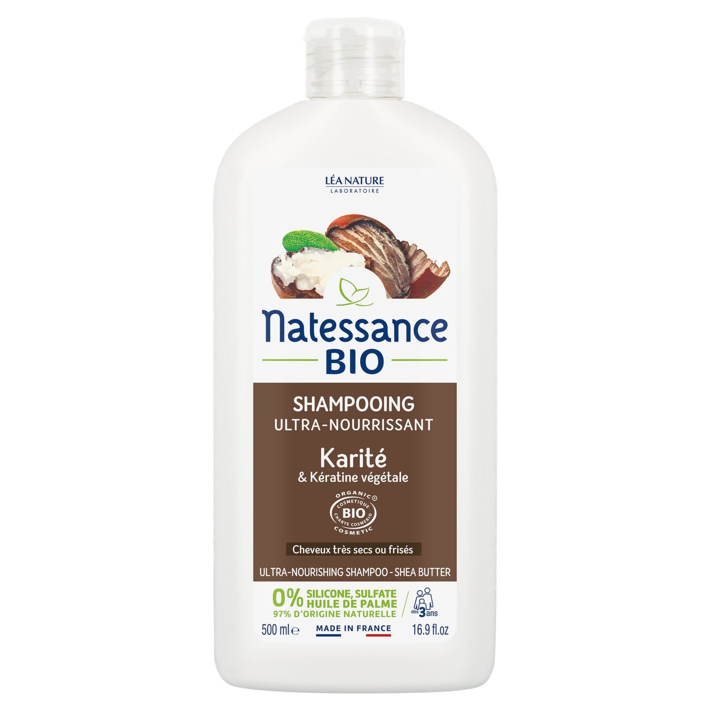 Shampoing Cheveux Secs et Très Secs Ultra Nourrissant Karité Bio et Kératine Végétale LEA NATURE 