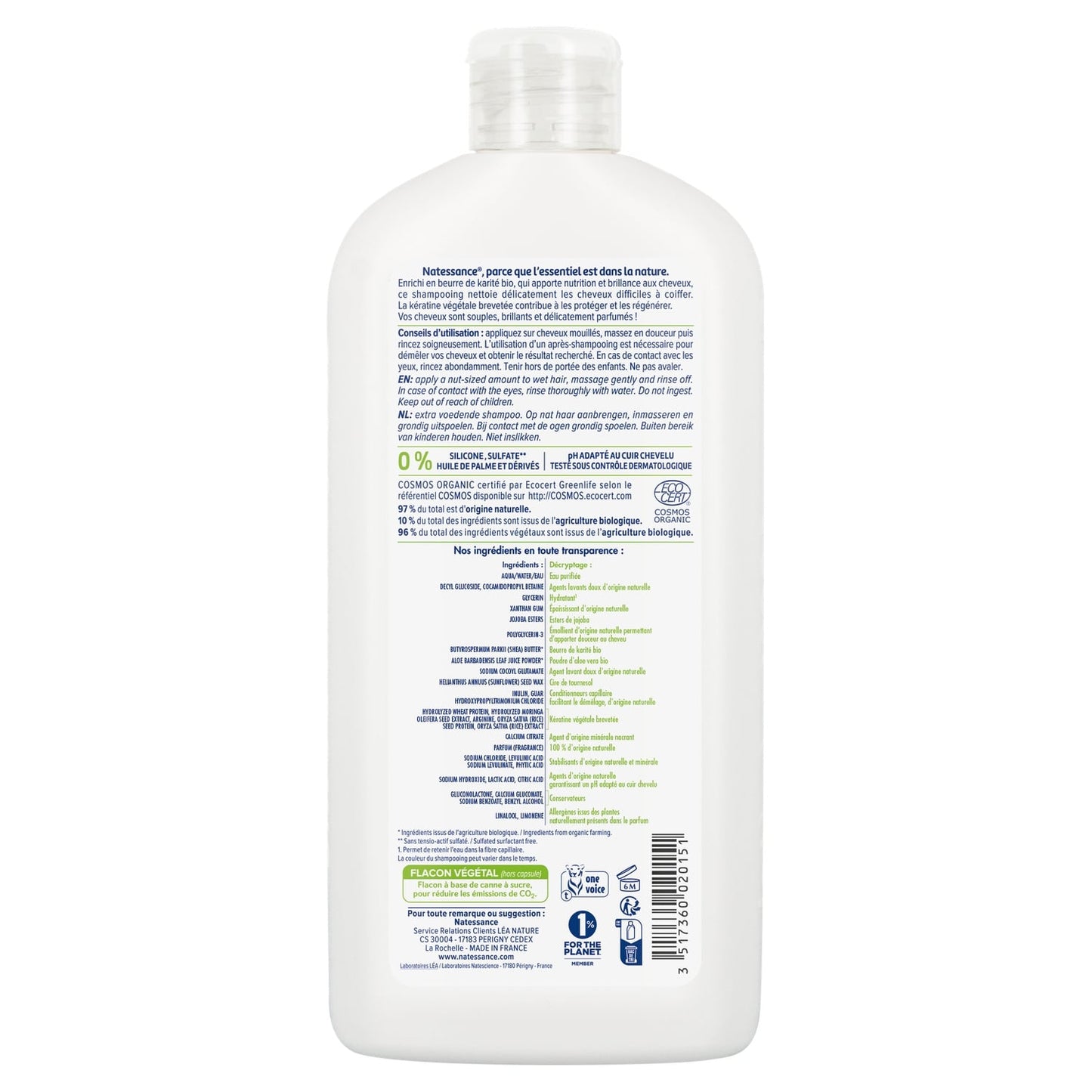 Shampoing Cheveux Secs et Très Secs Ultra Nourrissant Karité Bio et Kératine Végétale LEA NATURE 