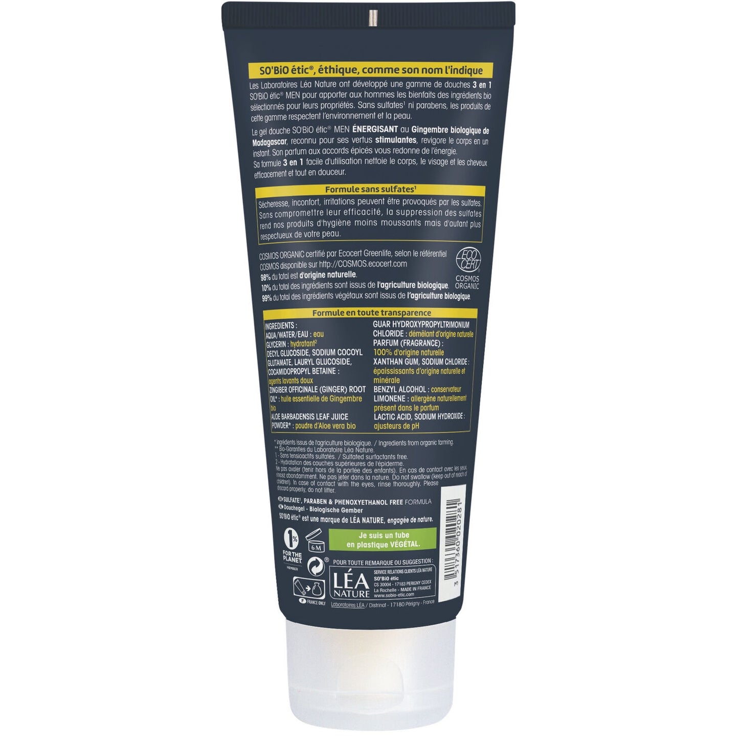 SO'BIO ETIC 3 in 1 Energetisierendes Duschgel mit Bio-Ingwer