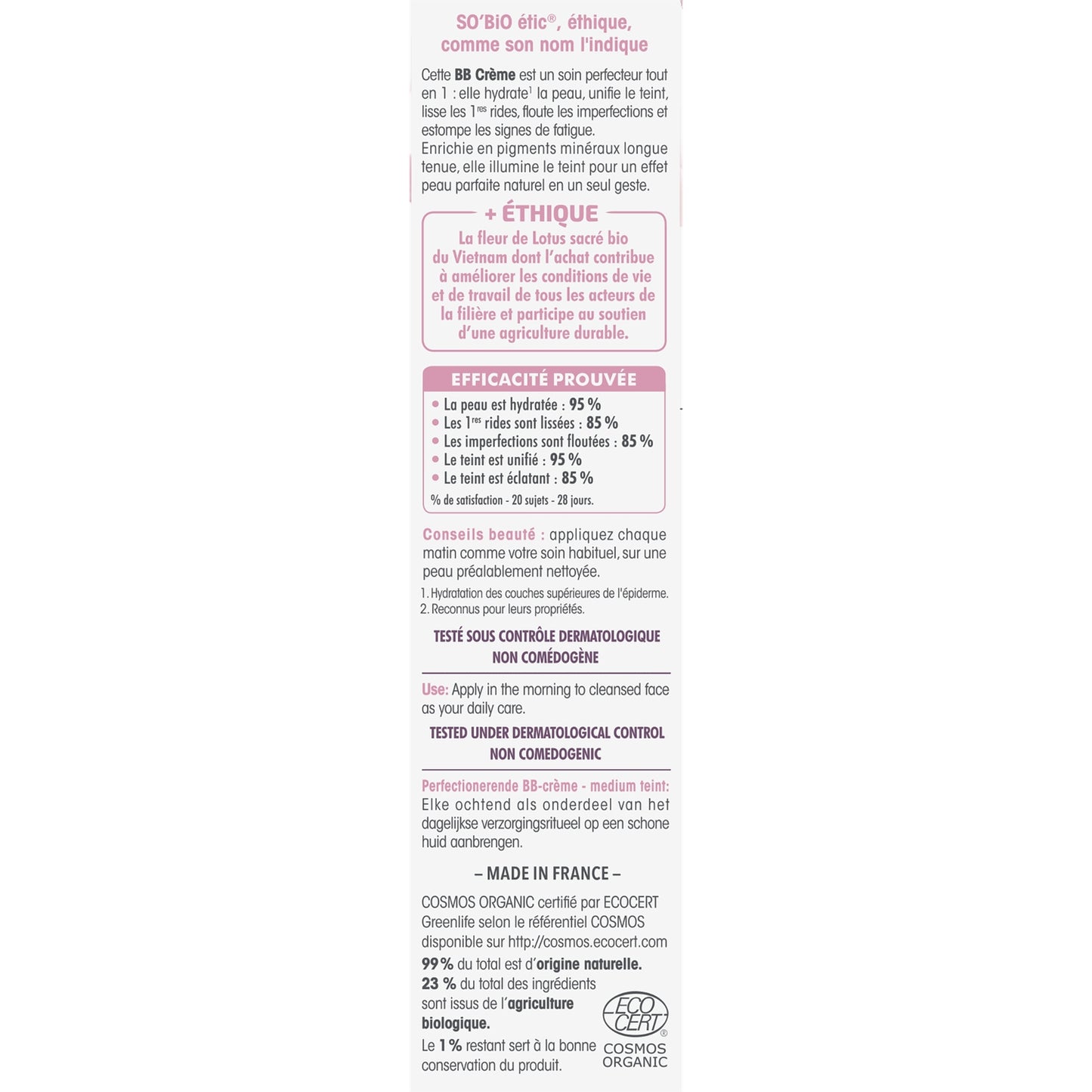 Bb Crème Perfectrice Teinte Medium Bio SO'BIO ETIC