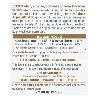 SO'BIO ETIC Kostbare Bio-Argan-Licht-Anti-Aging-Nachtcreme