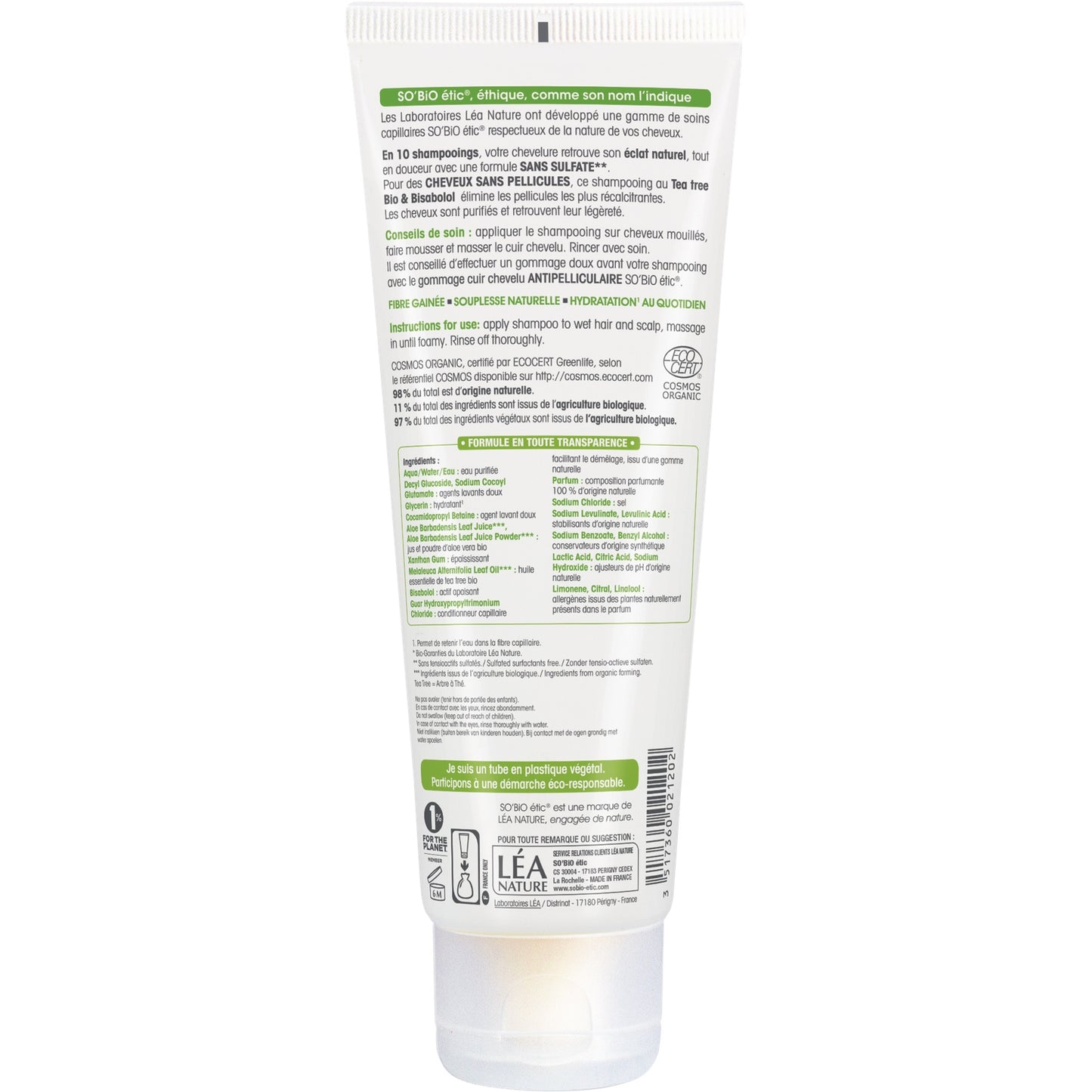 Anti-Schuppen-Shampoo für Haare mit Schuppen Teebaum Bio SO'BIO ETIC