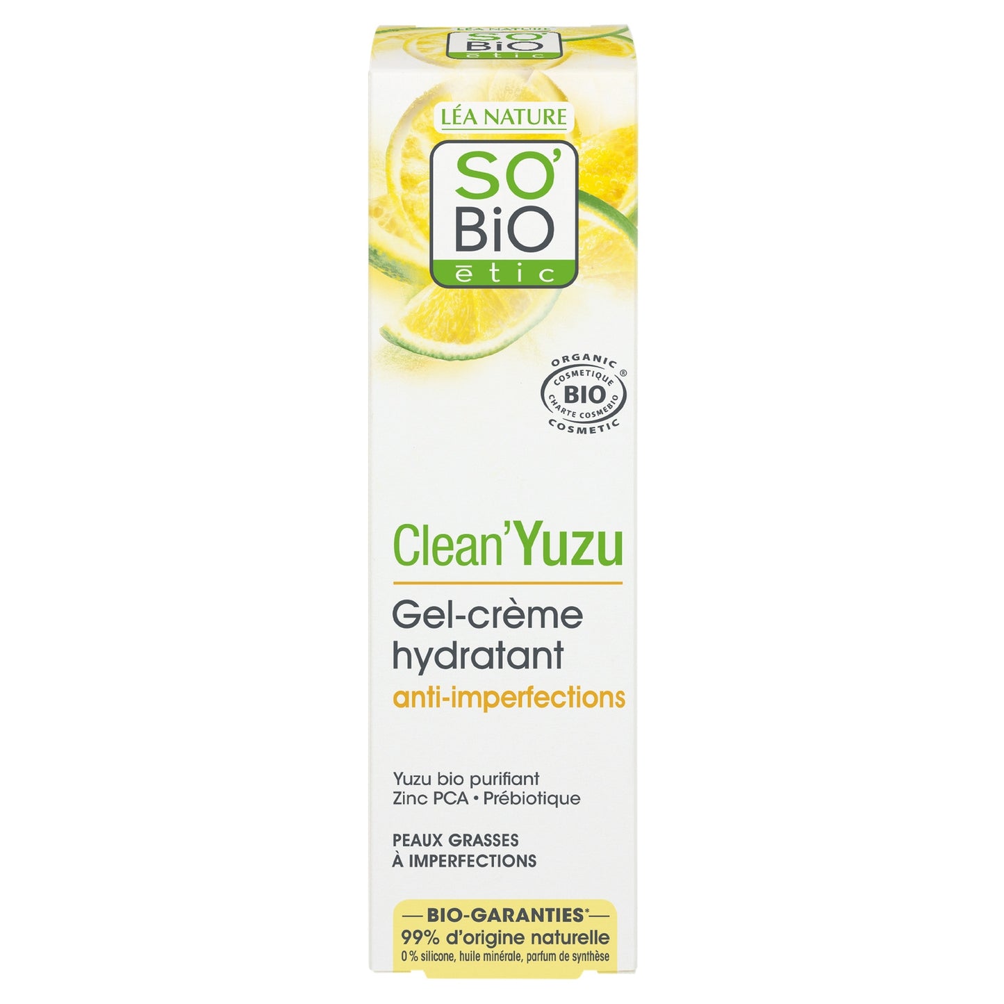 Gel crème Hydratant Anti-Imperfections Visage Yuzu Bio et Zinc Pca Clean'Yuzu SO'BIO ETIC 