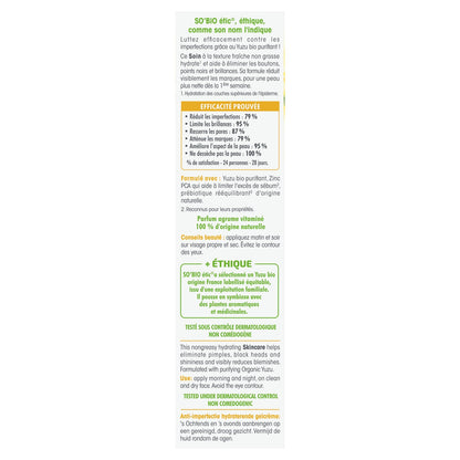 Gel crème Hydratant Anti-Imperfections Visage Yuzu Bio et Zinc Pca Clean'Yuzu SO'BIO ETIC 