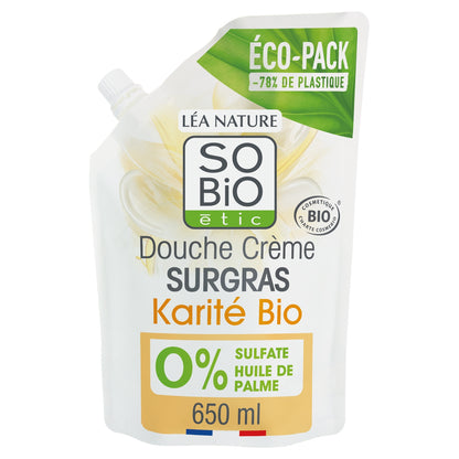 Duschcreme-Nachfüllpackung Surgras pflegt mit Bio-Sheabutter SO'BIO ETIC