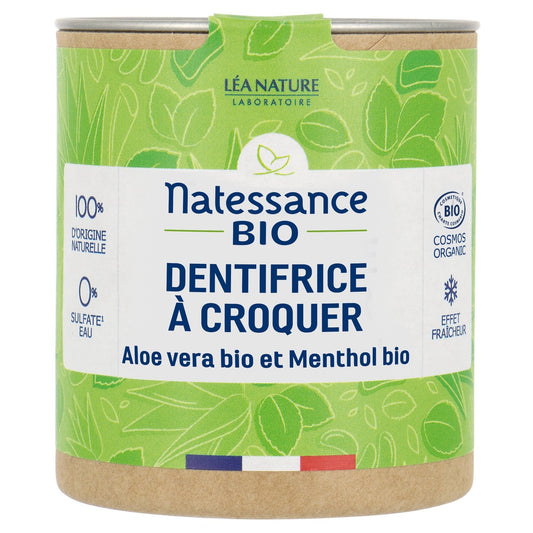 Dentifrice A Croquer Aloe Vera & Menthe Bio NATESSANCE la boîte de 80 comprimés