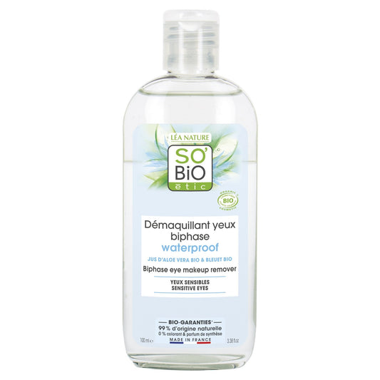 Démaquillant Yeux Biphase Waterproof au Jus d'Aloe Vera Bio SO'BIO ETIC Le flacon de 100 ml