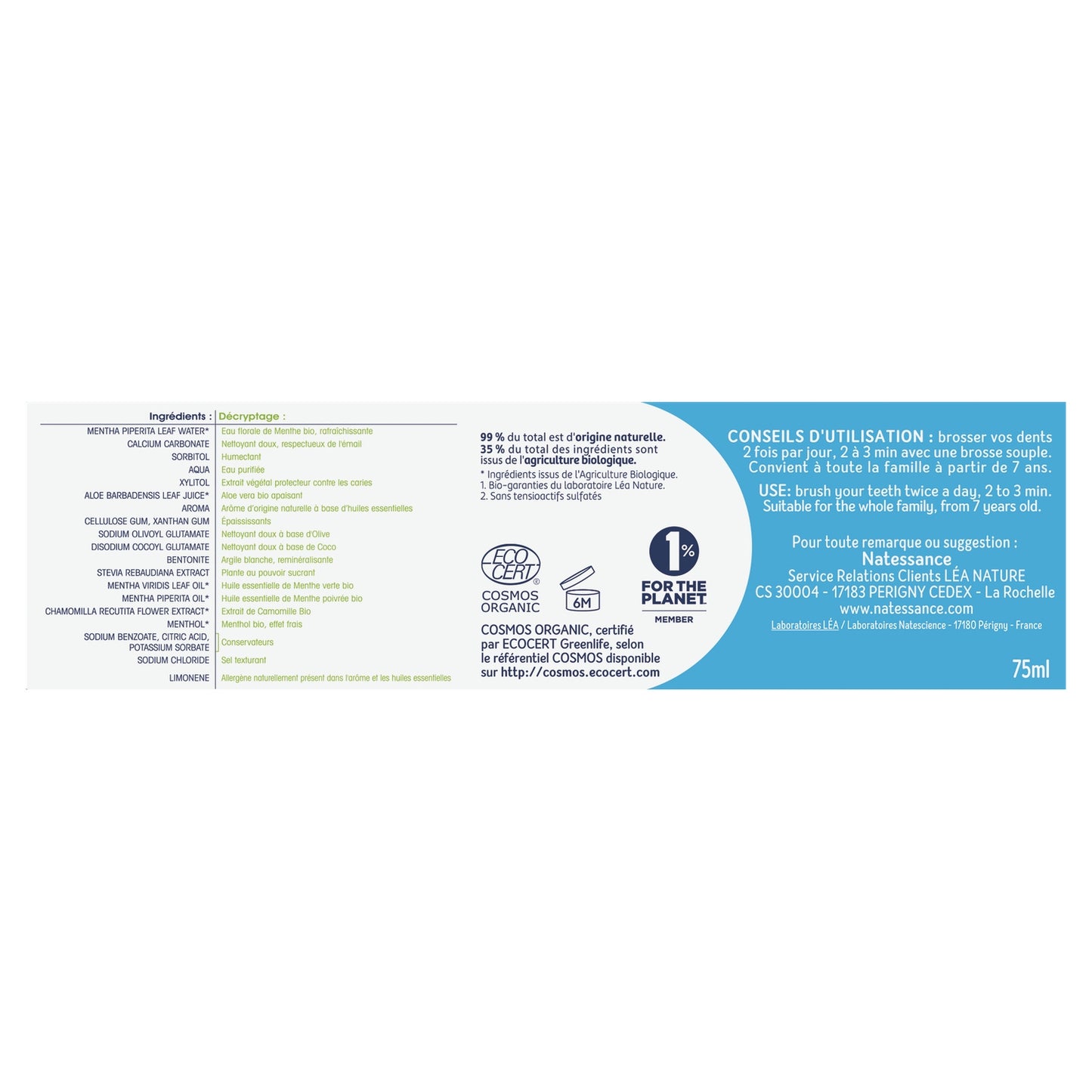 NATESSANCE Bio-Aloe Vera und Minze Zahnpasta für frischen Atem