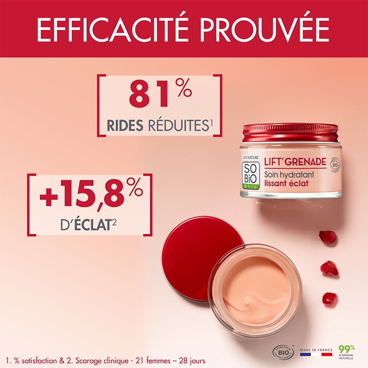 Crème Visage Soin Hydratant Lissant Eclat Lift'grenade Bio SO'BIO ETIC