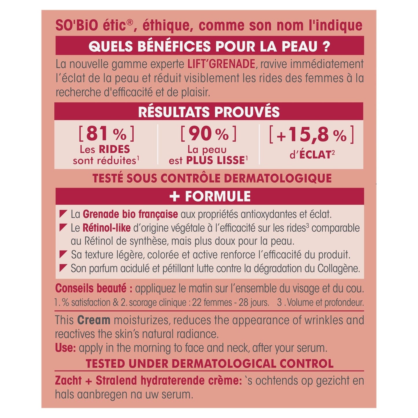 Crème Visage Soin Hydratant Lissant Eclat Lift'grenade Bio SO'BIO ETIC