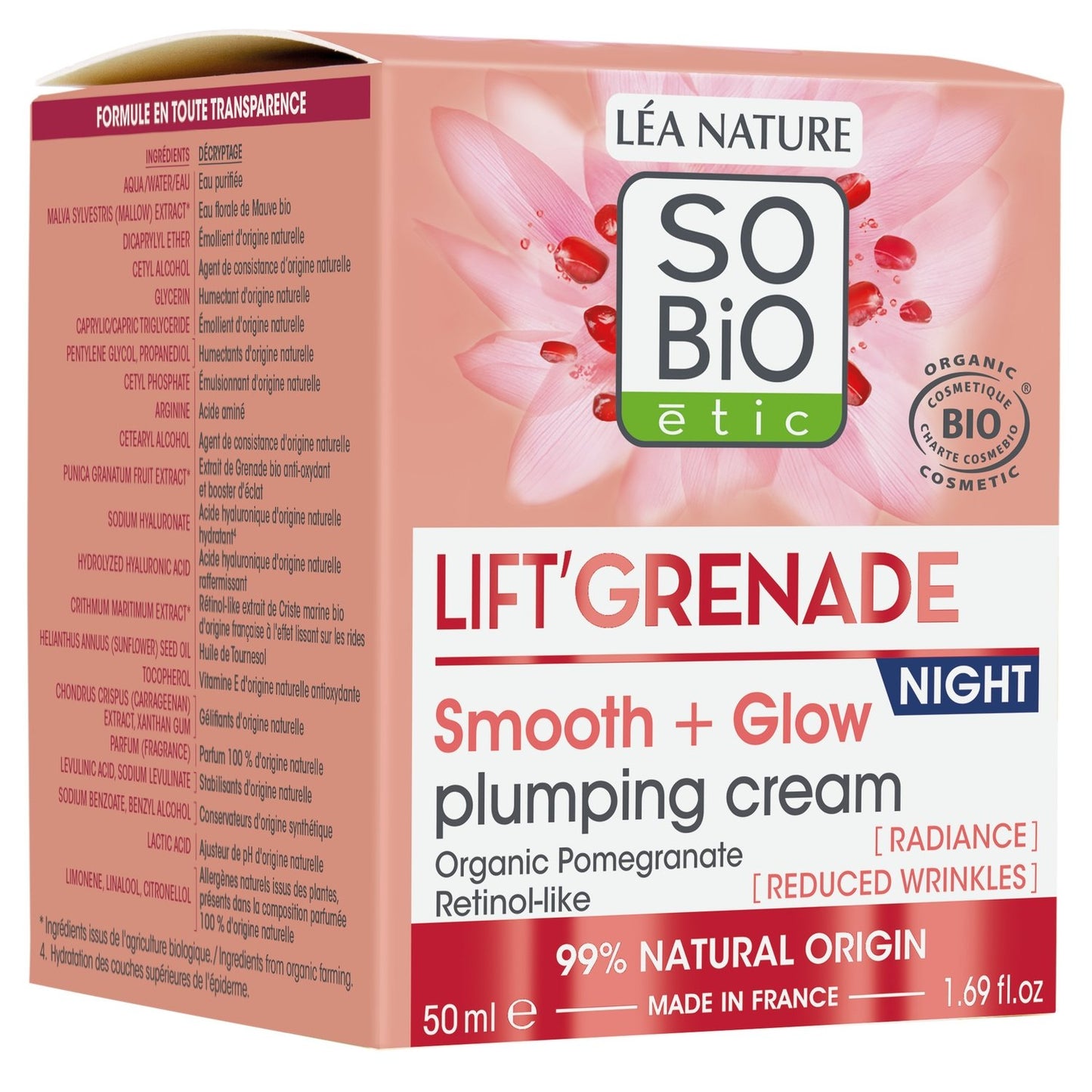 SO'BIO ETIC Bio-Granatapfel-Lift-Nachtcreme zum Aufpolstern und Glätten