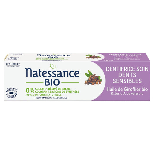 Dentifrice Dents Sensibles Soin Doux Thym et Citron & Jus d'Aloe Vera Bio NATESSANCE le tube de 75mL