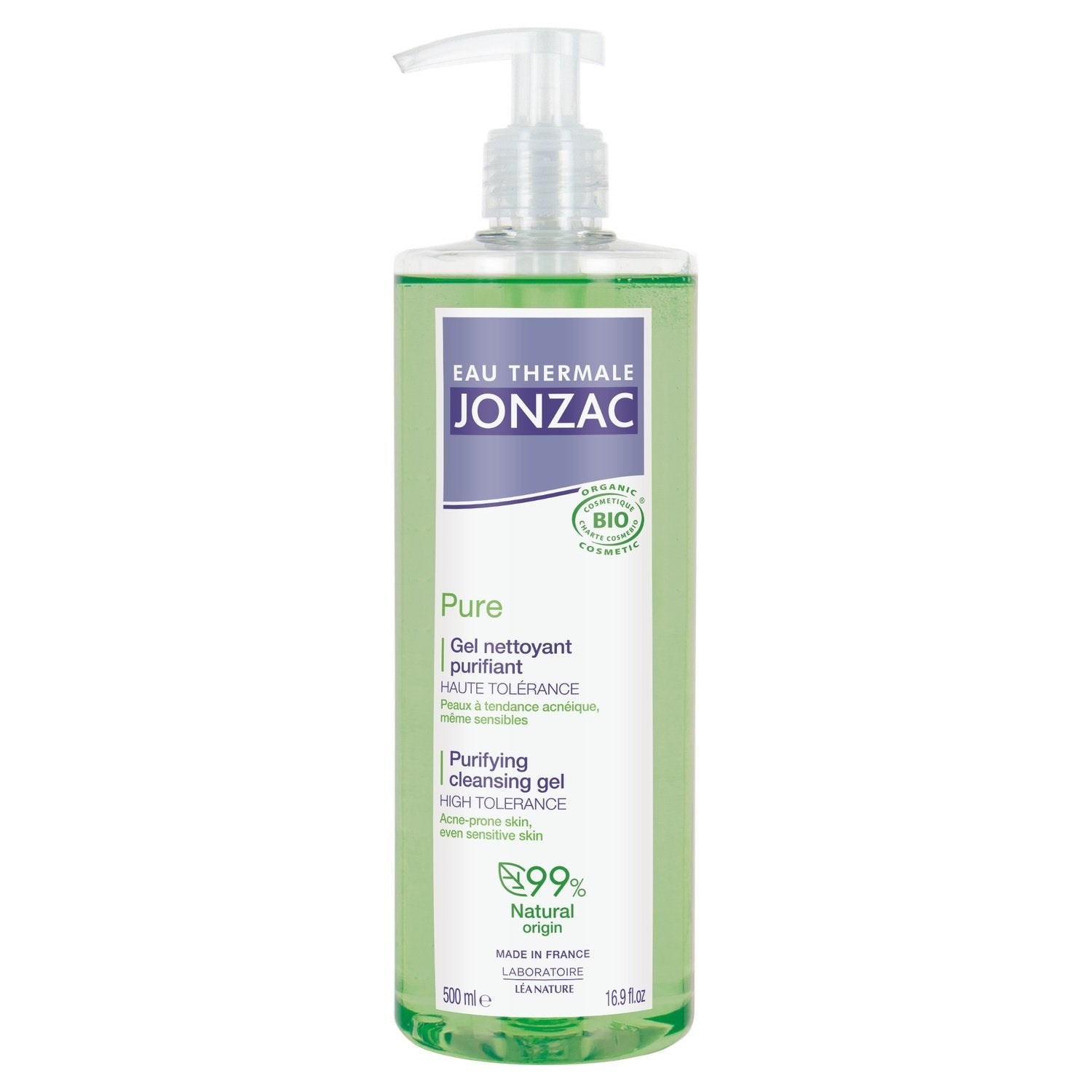 Gel Nettoyant Visage Peau Mixte à Grasse Purifie aux Lumiphénols Antioxydants et Lotus Sacré EAU THERMALE JONZAC le flacon de 500mL