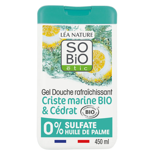 Gel Douche Rafraîchissant Criste Marine Bio et Cédrat Sans Sulfate SO'BIO ETIC le flacon de 450mL