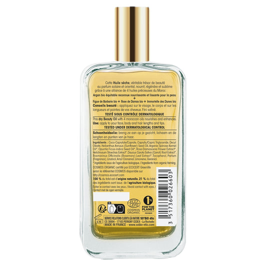 Huile Sèche Corps Visage Cheveux Argan Bio Immortelle des Dunes Bio Rose de Damas Figue de Barbarie Bio SO'BIO ETIC