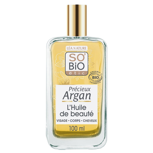 Huile Sèche Corps Visage Cheveux Argan Bio Immortelle des Dunes Bio Rose de Damas Figue de Barbarie Bio SO'BIO ETIC le flacon de 100mL