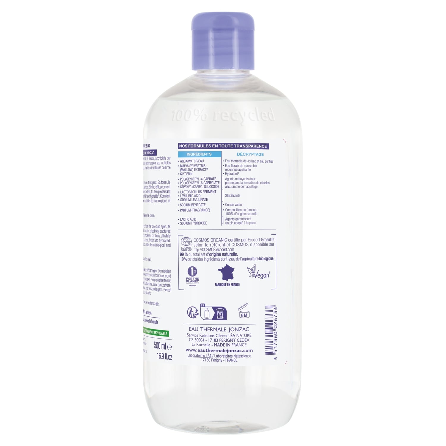 Eau micellaire Visage Yeux Hydratante Apaisante Haute Tolérance EAU THERMALE JONZAC 