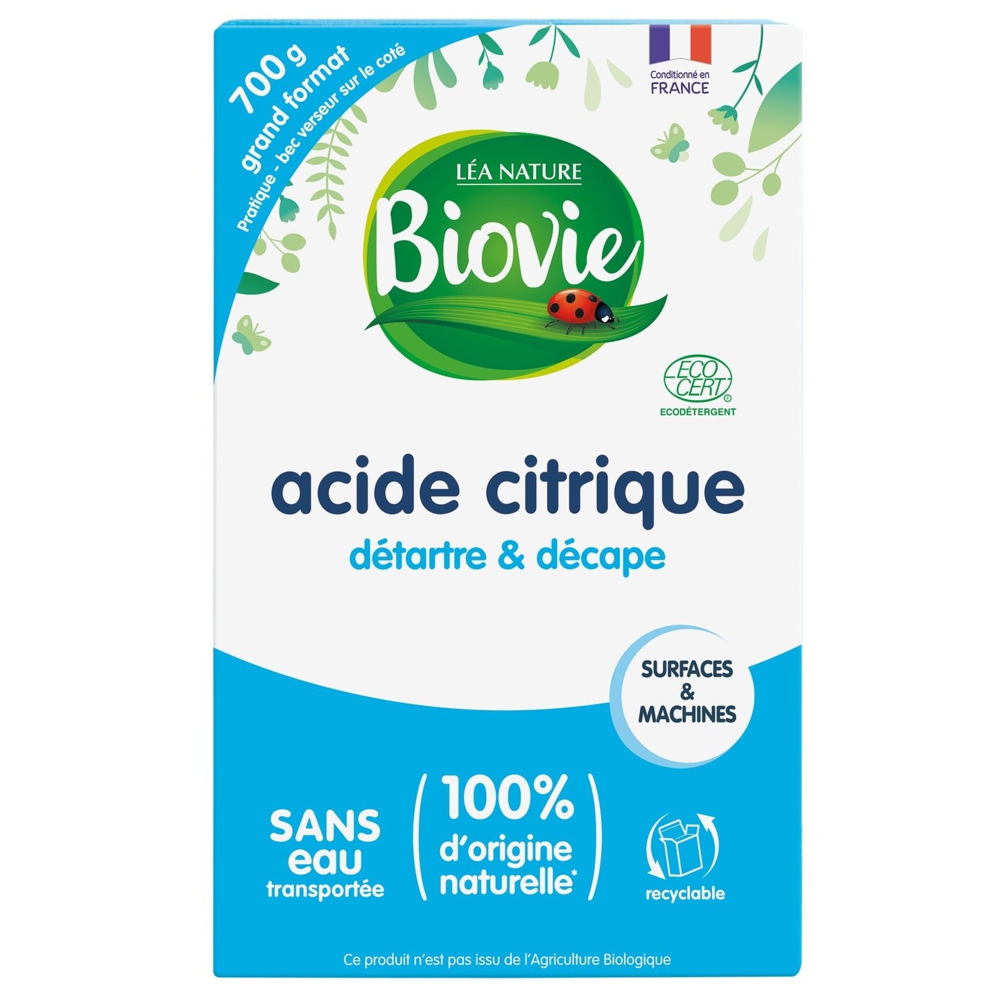 Acide Citrique Multi-Usage Détartrant Dégraissant Ecologique BIOVIE le carton de 700g